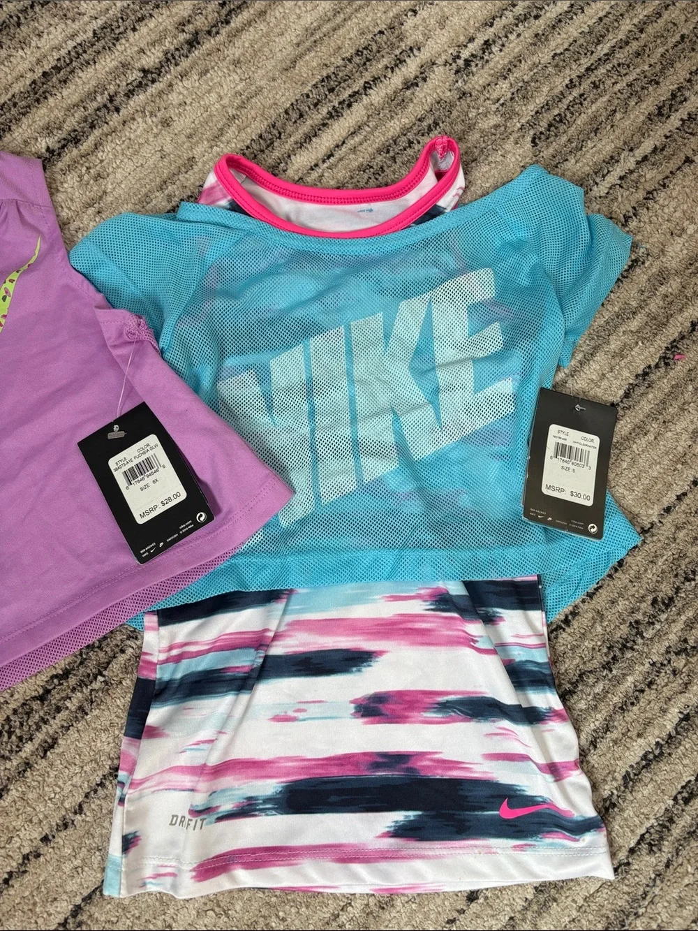 Nike  6x Girls Active Set - Hot Pink Leggings, Lavender Crop & Aqua Mesh Tank